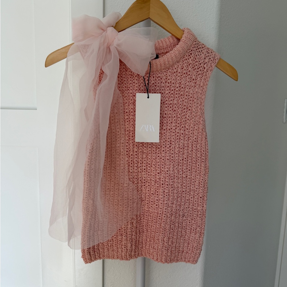 Zara Pink Open-Knit Tank Top